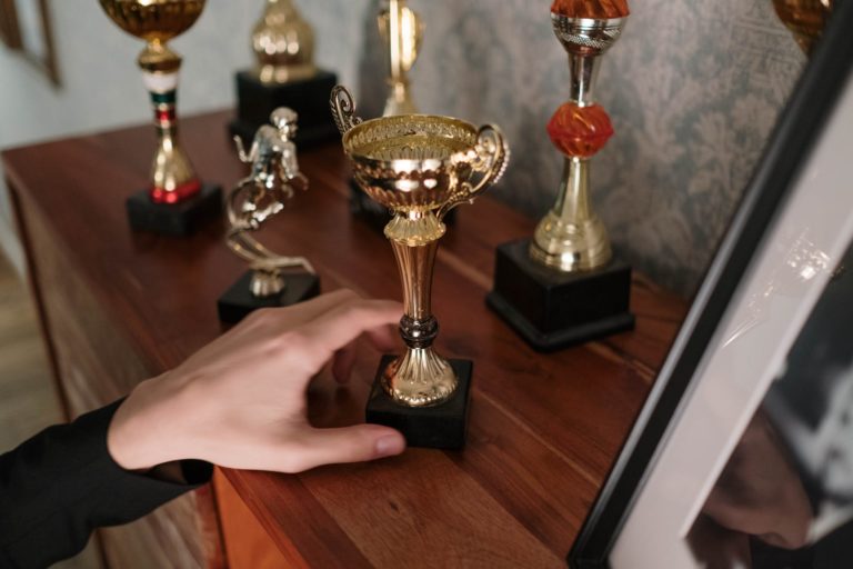 a person holding a trophy